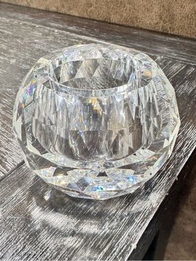 Oleg Cassini Crystal Faceted Tealight Holder - Clear, Signed